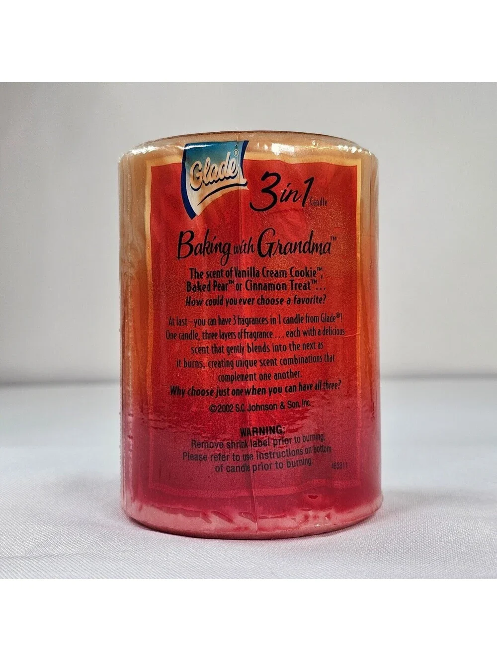Glade 3 in 1 Candle Baking Grandma Vanilla Cookie Pear Cinnamon 4in Discontinued